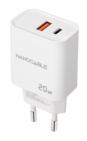 Cargador nanocable usb - c - pd + usb - a - qc 20w - blanco