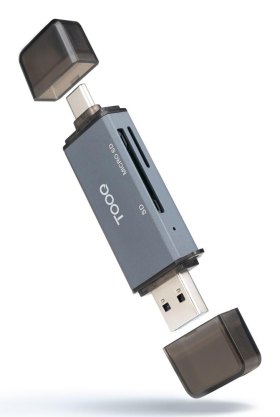 Lector de tarjetas tooq sd + tf - con entradas usb - c 3.0 + usb a - gris