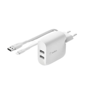 Cargador belkin wcd001vf1mwh 24w 2x usb tpo a + cable lightning a usb tipo a 1m