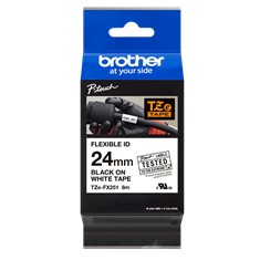 Cinta laminada brother tzefx251 texto negro sobre fondo blanco - 24mm ancho - 8m longitud