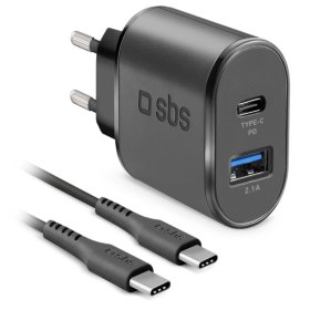 Kit cargador pared sbs 1 x usb 2.1 1 x usb tipo c 12 - 24v carga rapida + cable usb tipo c 1.5m