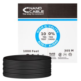 Bobina cable red utp cat5e rj45 nanocable 305m rigido - awg24 - exterior negro