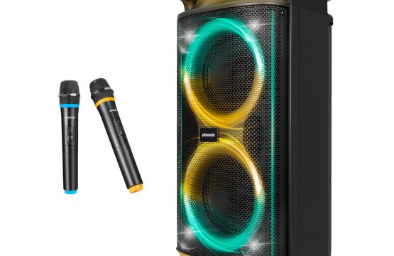 Altavoz rumbleboss phoenix 80w rms batería 4000 mah función karaoke 2 microfonos inalambricos incluidos