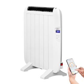 Yoevu - radiador eléctrico bajo consumo - 4 elementos - 900 w - temporizador - programable - mando a distancia - pantalla lcd - app control wifi - compatible con alexa - apto pared o pie - aluminio - blanco