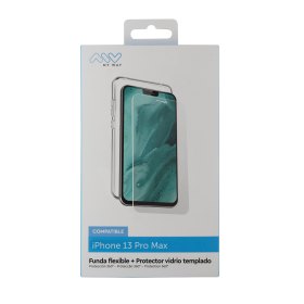 Carcasa myway para apple iphone 13 pro max transparente + protector pantalla cristal templado