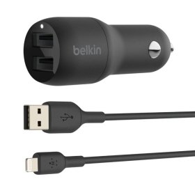 Cargador de coche belkin ccd001bt1mbk 24w 2x usb tipo a + cable lightning a usb tipo a