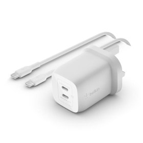 Cargador de pared belkin wch013vf2mwh - b6 65w 2x usb tipo c blanco + cable usb tipo c