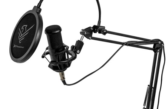 Kit microfono phoenix streamcast pro gaming conector jack - brazo articulado - filtro antipop y montura antivibración