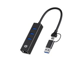 Adaptador conceptronic usb a gigabit ethernet rj45 - con hub usb 3.0 - 3 puertos - adaptador usb - c