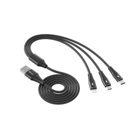 Cable triple qcharx napoli usb a lightning + tipo c + micro 3a - 1.2 m - aleación de aluminio negro cordon suave