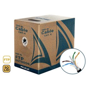 Bobina de cable de red exterior cca sólido en caja ftp cat. 6 100 metros